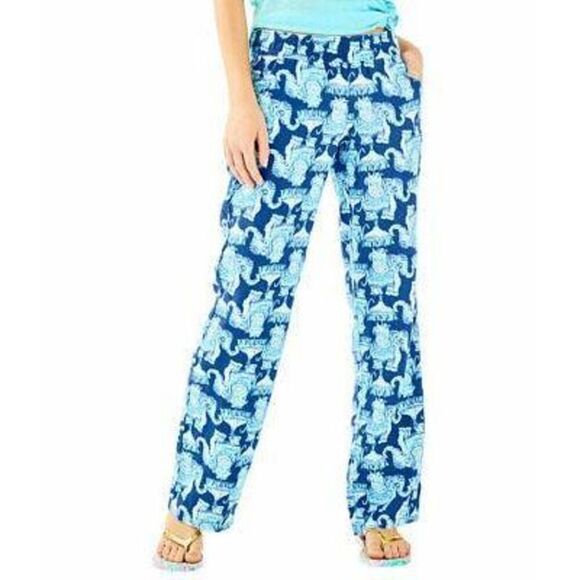 Lilly Pulitzer Pants Florita Linen Pant Deep Indigo Joy Ride 28798 Sz M $128 - Picture 1 of 8